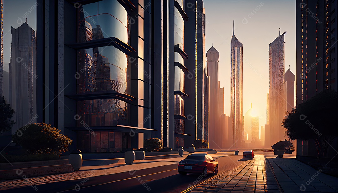 Cidade moderna à noite.