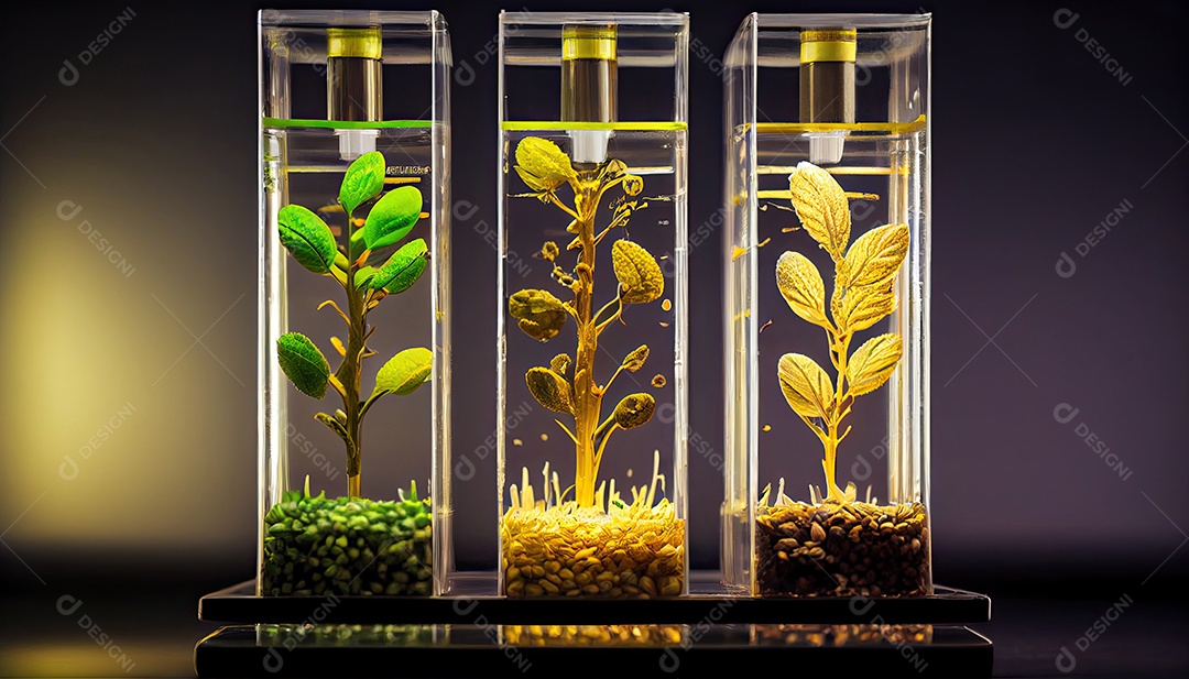 Plante sementes em tubos de ensaio para pesquisa genética. Análise Laboratorial de Commodities Agrícolas.