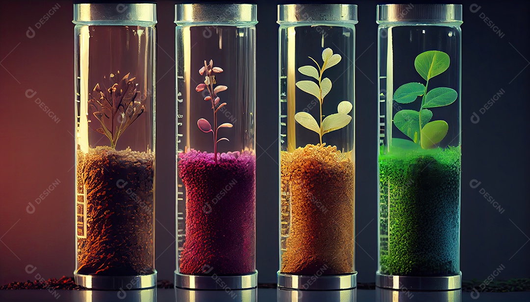 Plante sementes em tubos de ensaio para pesquisa genética. Análise Laboratorial de Commodities Agrícolas.