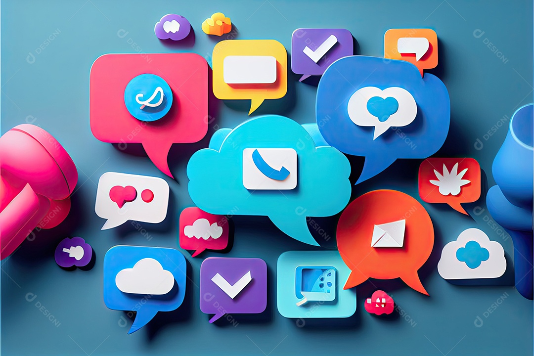 Imagem do artigo do site, design de material, fundo gradiente azul escuro, megafone no lado esquerdo da imagem, ícone de redes sociais.