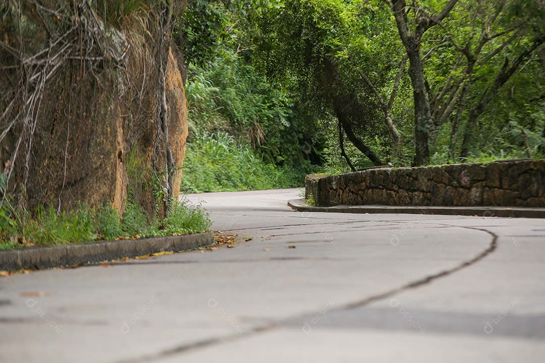 estrada subida cercada por rochas no Rio de Janeiro, Brasil.