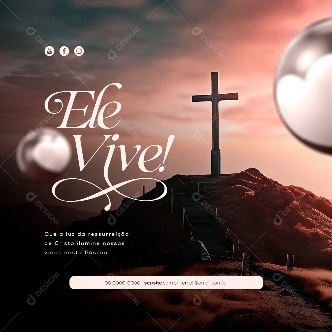 Ele Vive! Feliz Páscoa Social Media PSD Editável