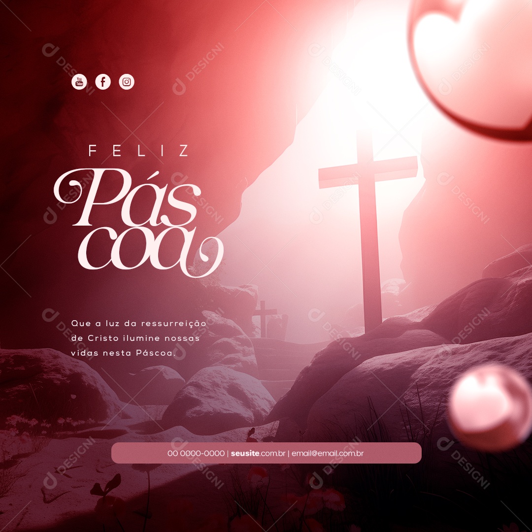 Que a Luz da Ressurreição de Cristo Ilumina Nossas Vidas! Feliz Páscoa Social media PSD Editável