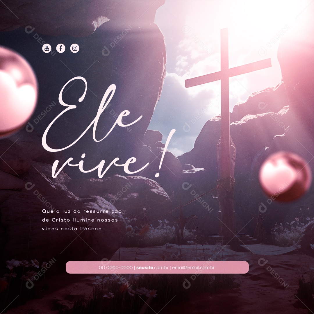 Ele Vive! Feliz Páscoa Social Media PSD Editável