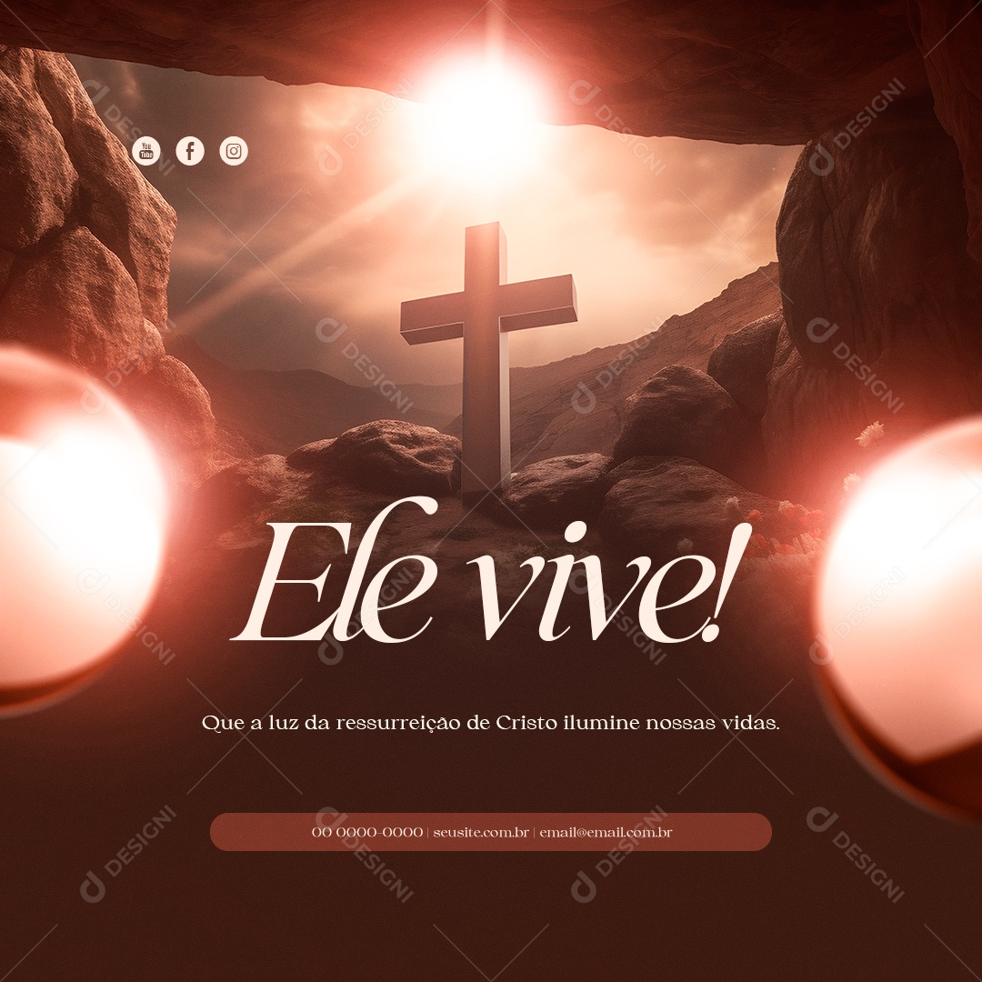 Que a Luz da Ressurreição de Cristo Ilumina Nossas Vidas! Feliz Páscoa Social media PSD Editável