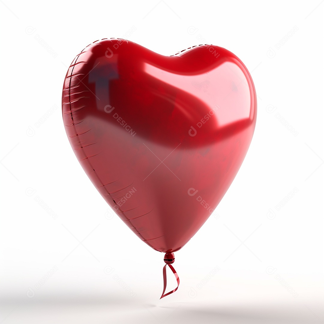 Balão vermelho com  formado de coração isolado em fundo branco