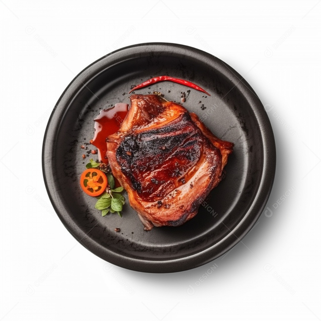 Delicioso pedaço de carne assado no prato preto