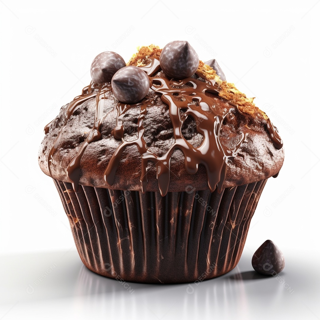 Delicioso cupcake de chocolate isolado em fundo branco