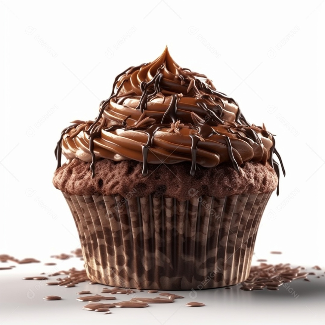 Delicioso cupcake de chocolate isolado em fundo branco