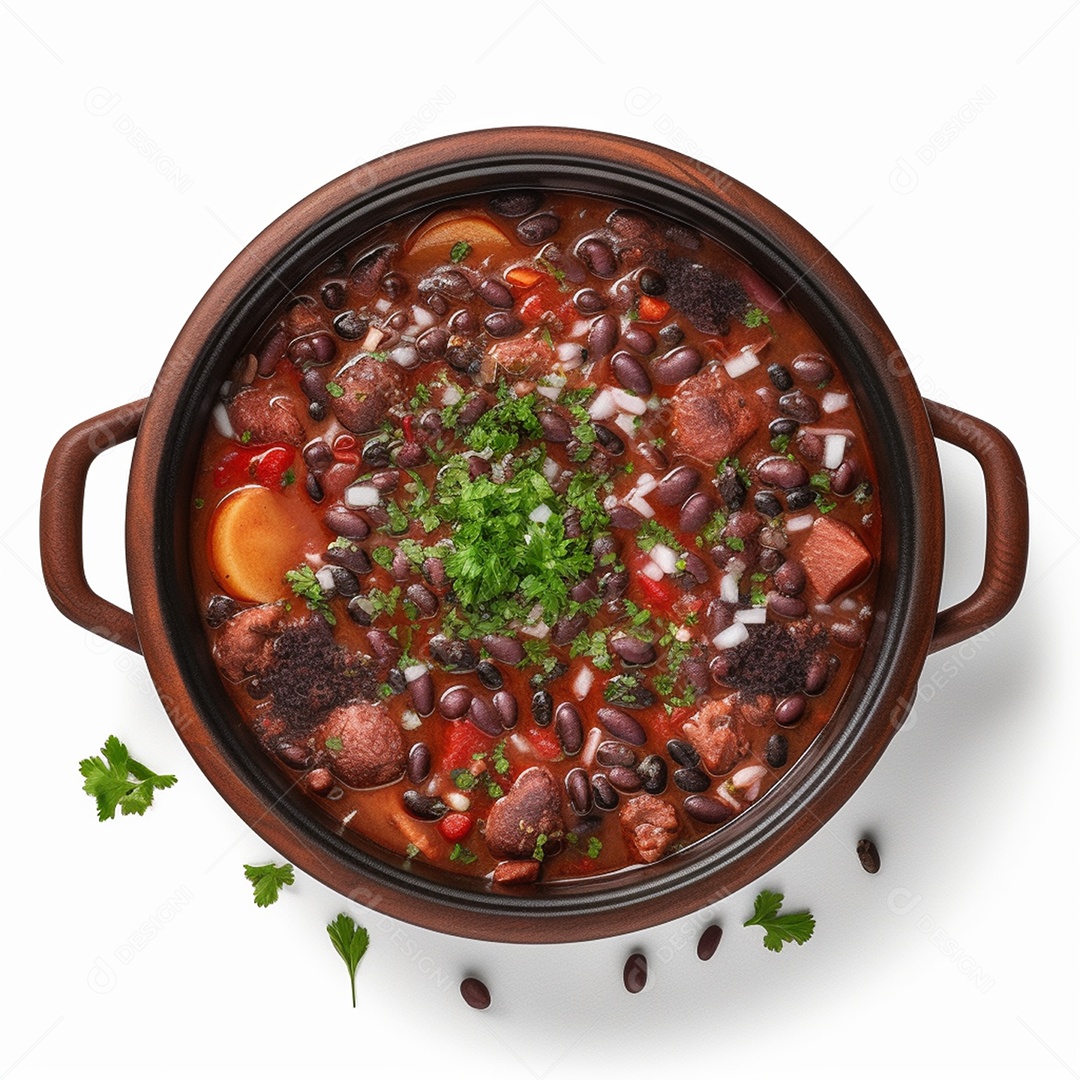 Deliciosa feijoada isolada em fundo branco