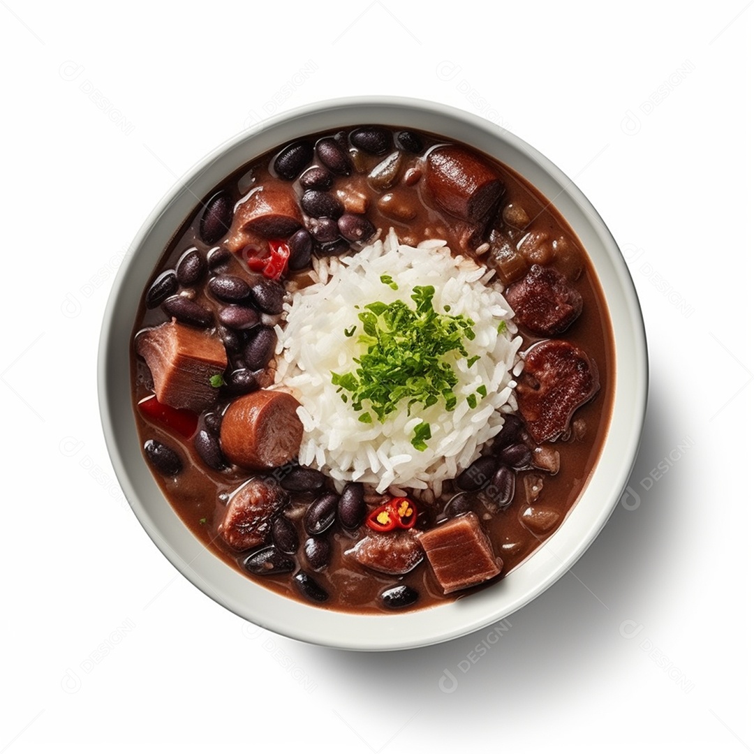 Deliciosa feijoada isolada em fundo branco