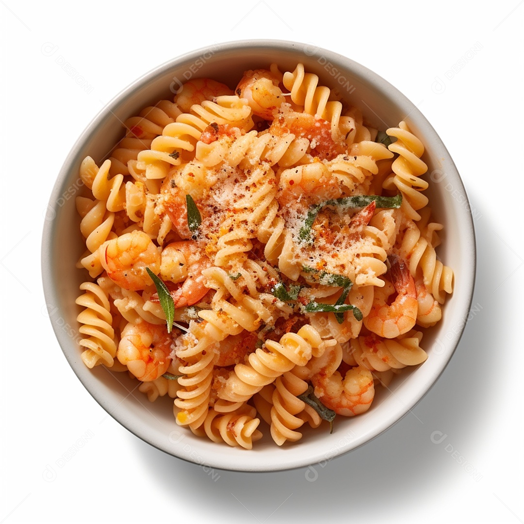 Tigela de macarrão isolado em fundo branco