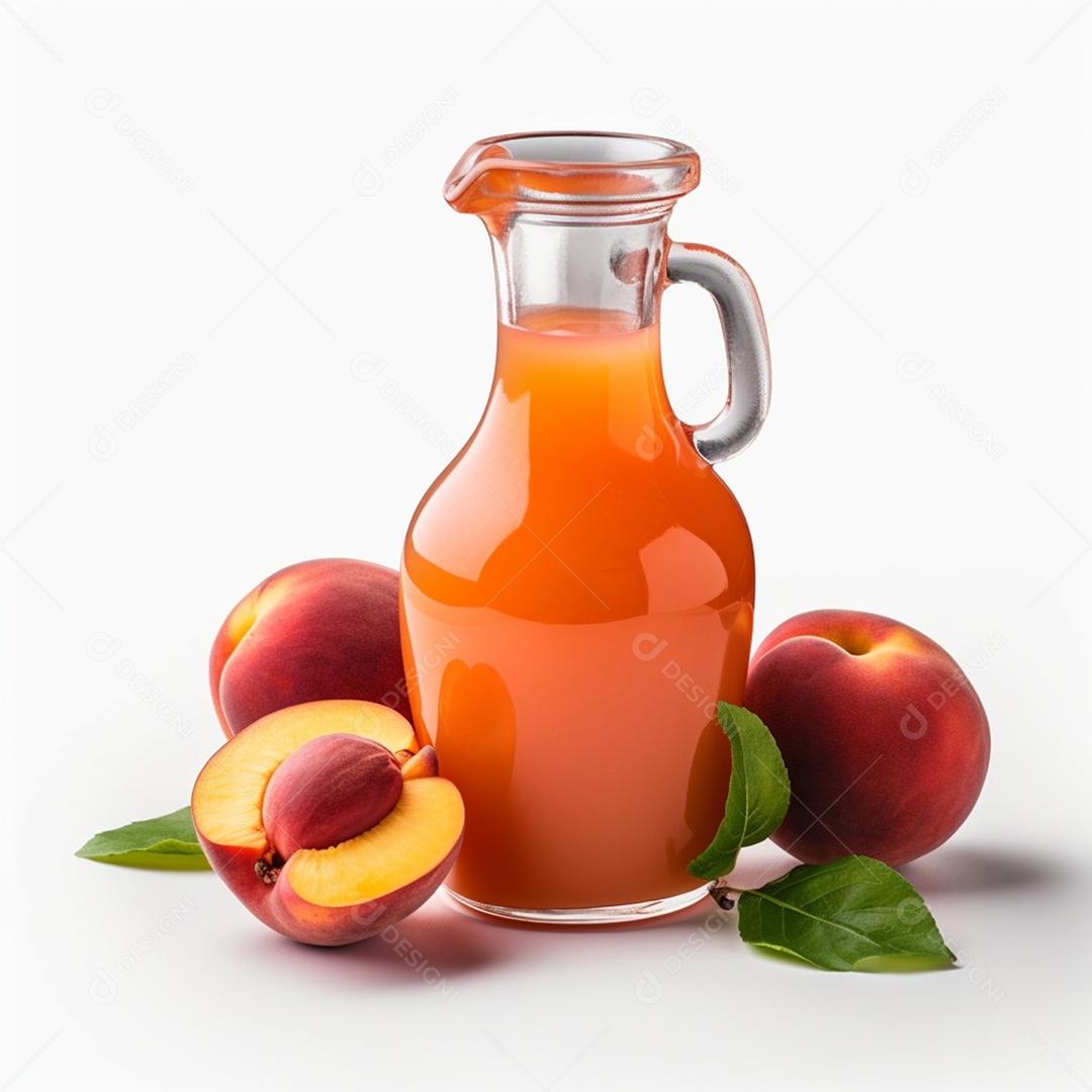 Suco natural de pessêgo em fundo branco