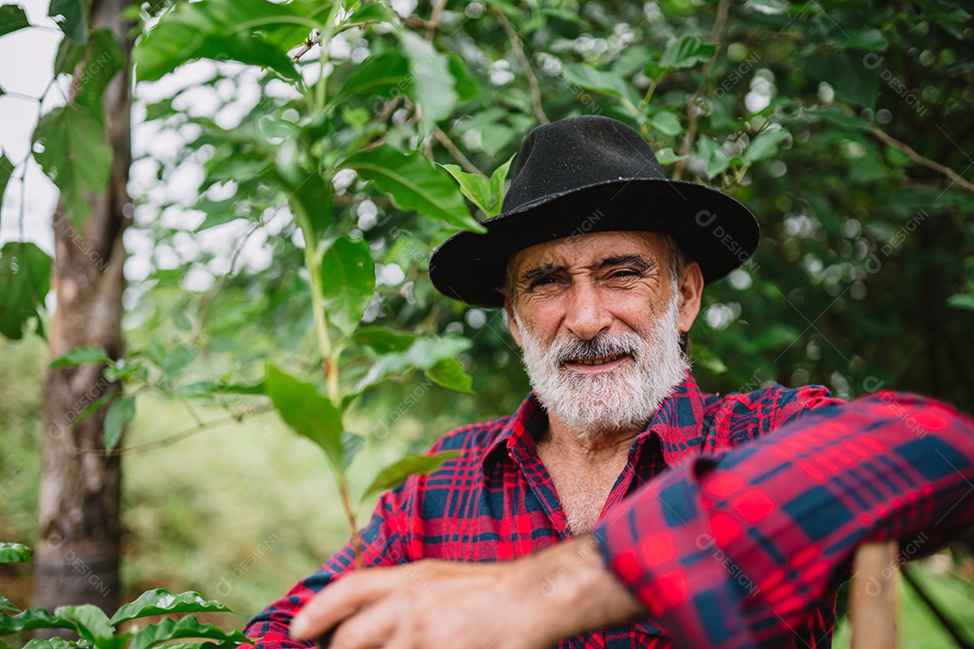 Retrato do agricultor brasileiro na camisa casual na fazenda