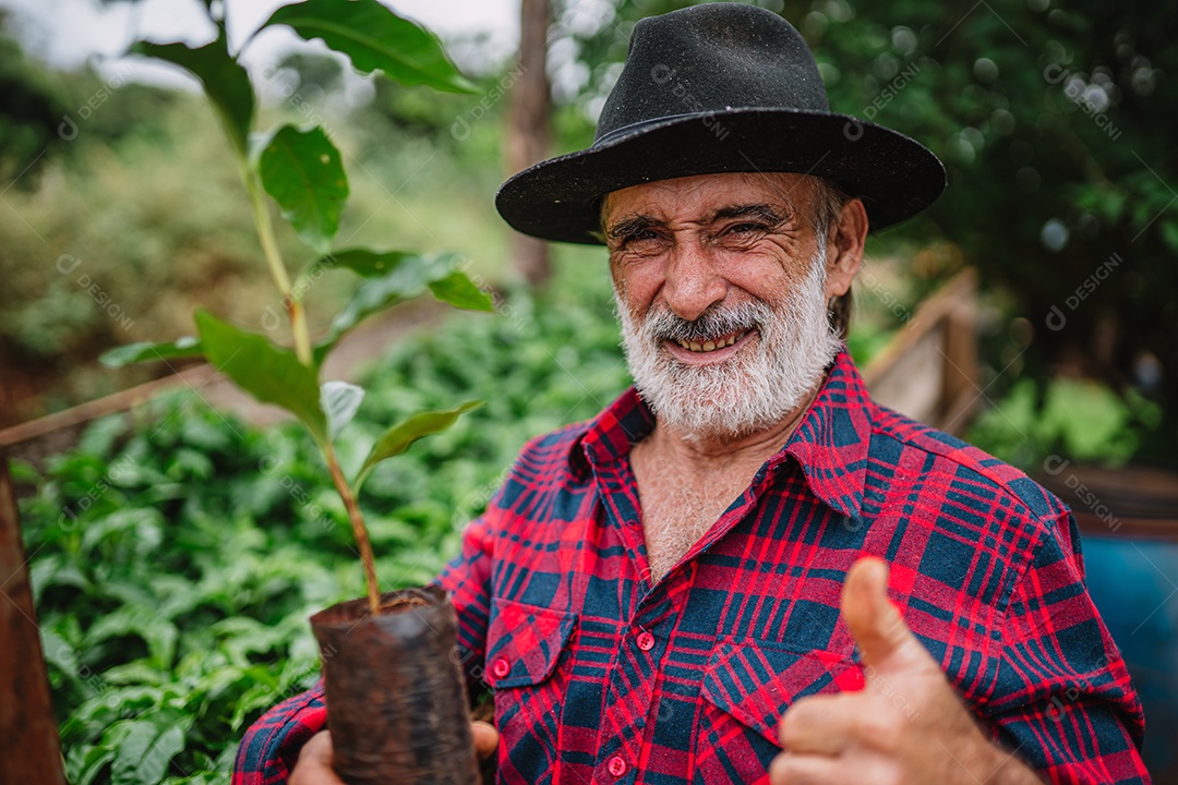 Retrato do agricultor brasileiro na camisa casual na fazenda
