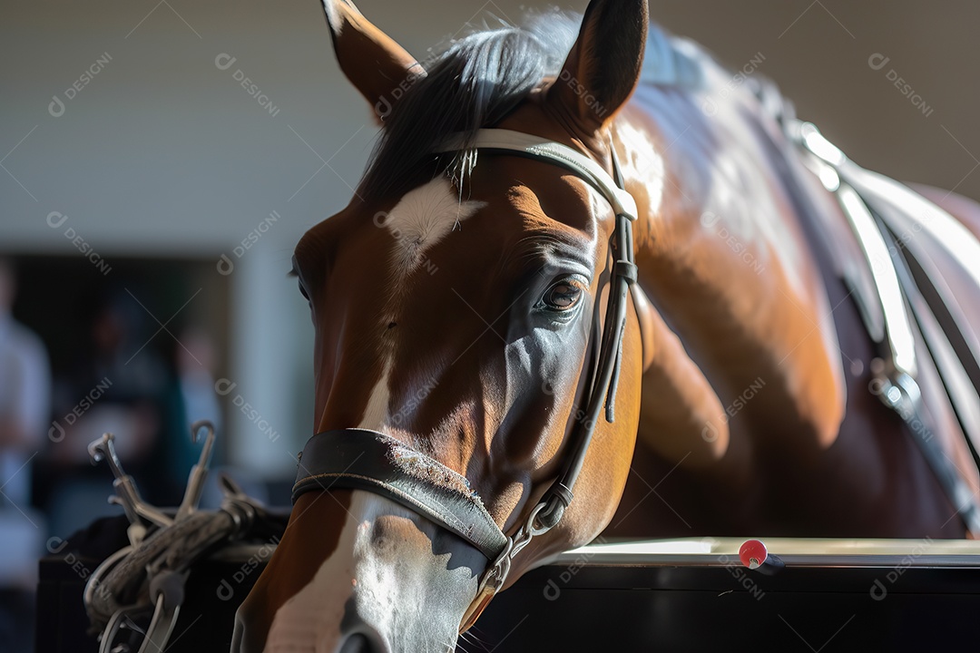 Imagem de um cavalo sendo tratado em um consultório veterinário
