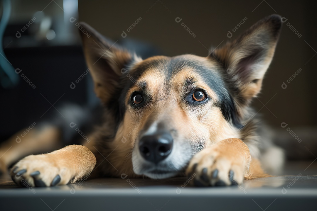 Imagem de um cão sendo tratado em um consultório veterinário