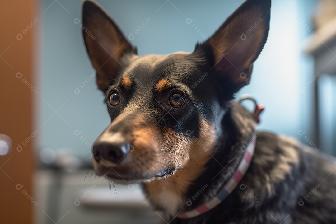 Imagem de um cão sendo tratado em um consultório veterinário