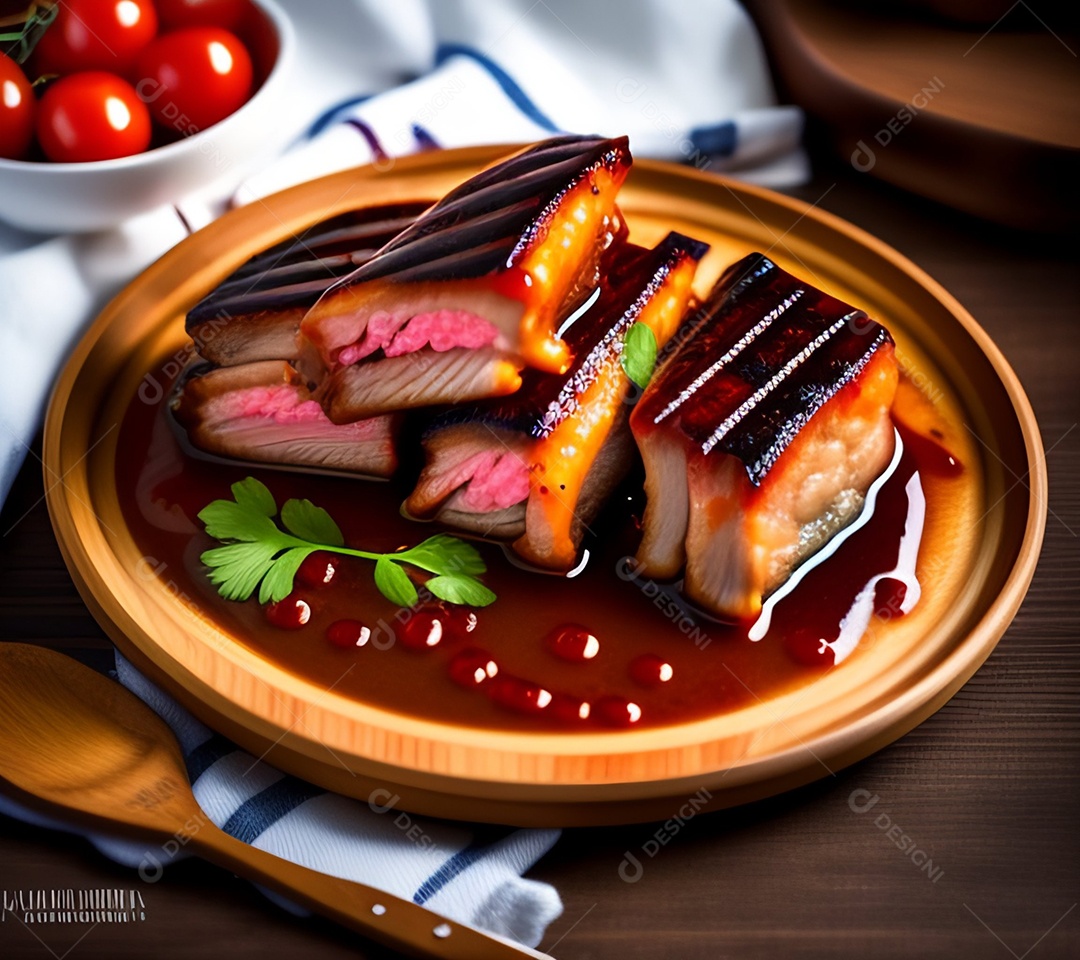 Carne grelhada sobre prato restaurante