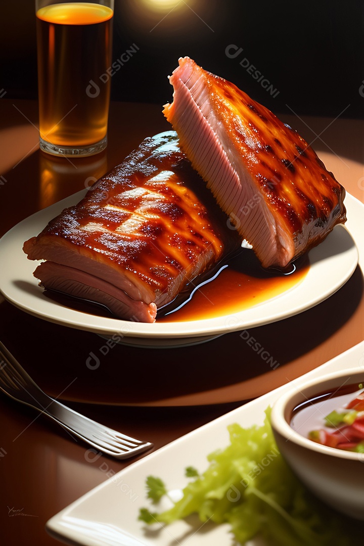 Carne grelhada sobre prato restaurante