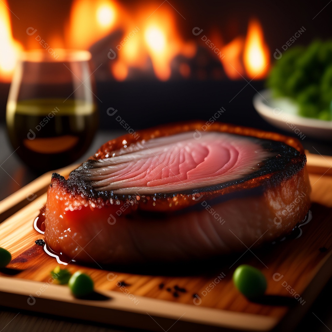 Carne grelhada sobre prato restaurante