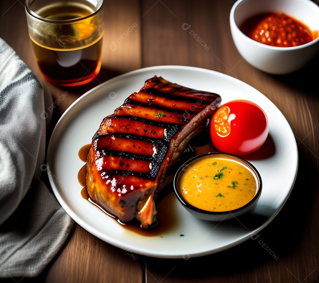 Carne grelhada sobre prato restaurante