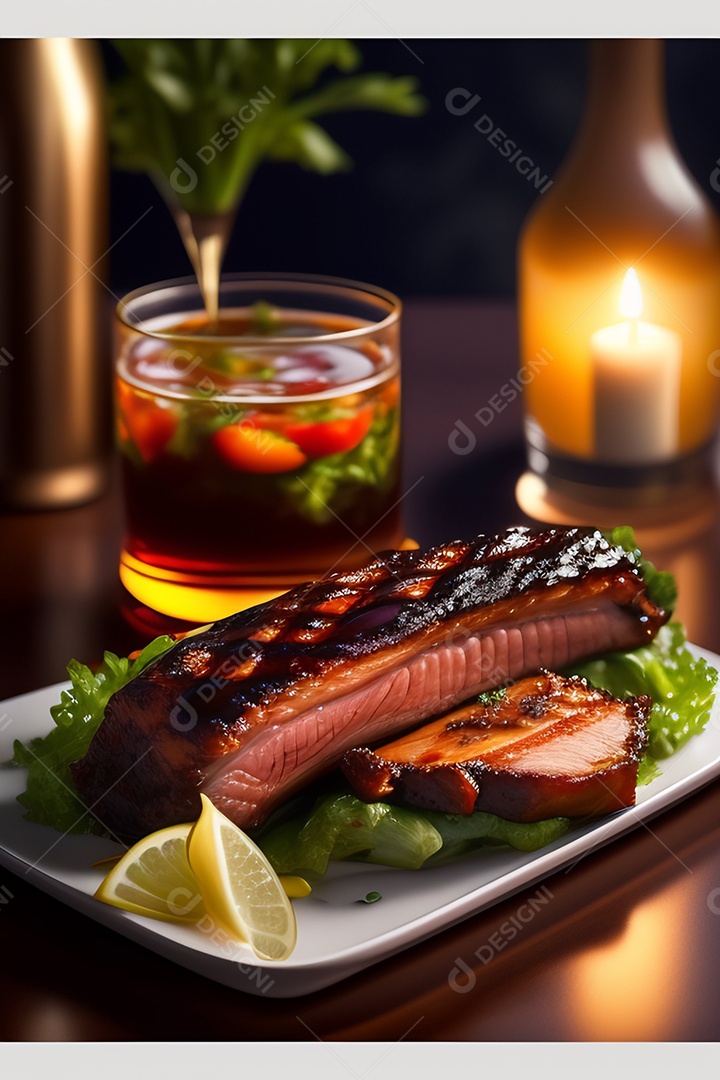 Carne grelhada sobre prato restaurante