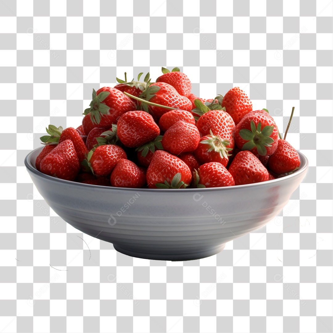 Elemento 3D Tigela De Morangos  Para Composição PNG Transparente