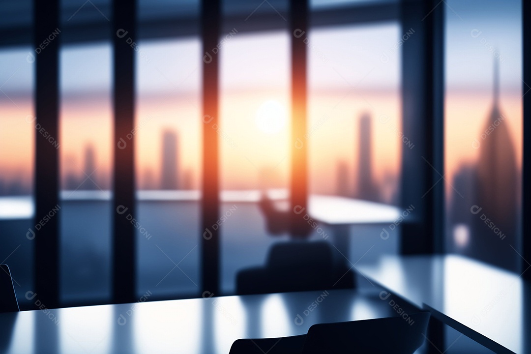 Espaço de trabalho de escritório turva à noite.