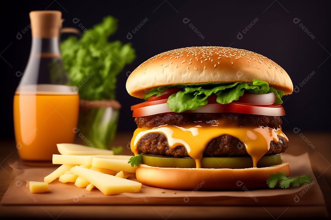 Hambúrguer com queijo e legumes