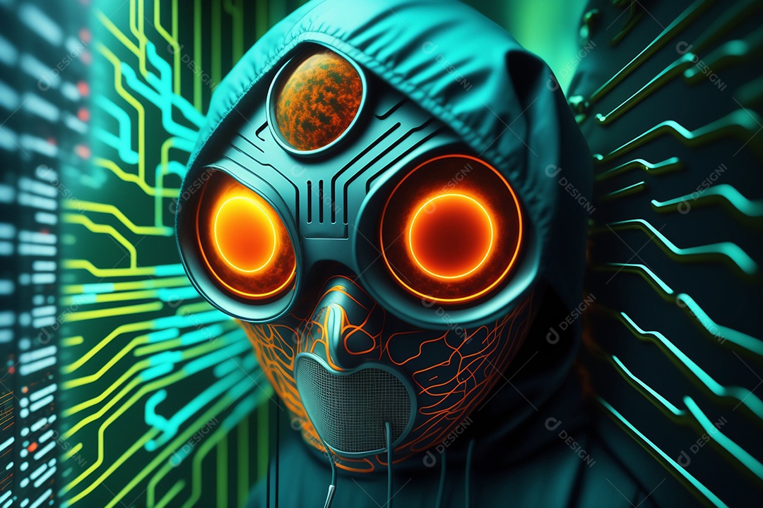 Hacker encapuzado perigoso quebra dados eletrônicos