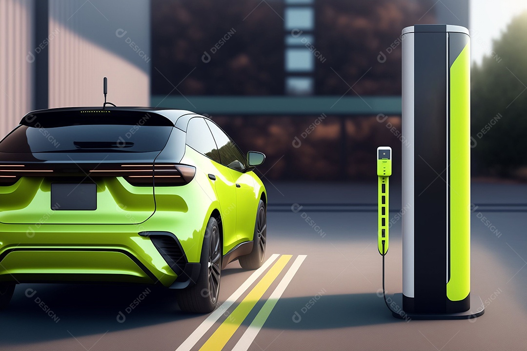 Carregamento de veículos elétricos e detalhe do soquete com E.