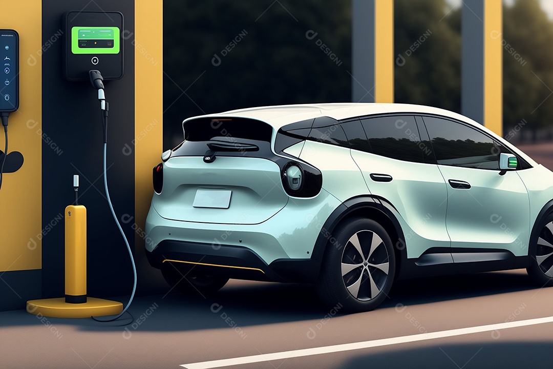 Carregamento de veículos elétricos e detalhe do soquete com E.