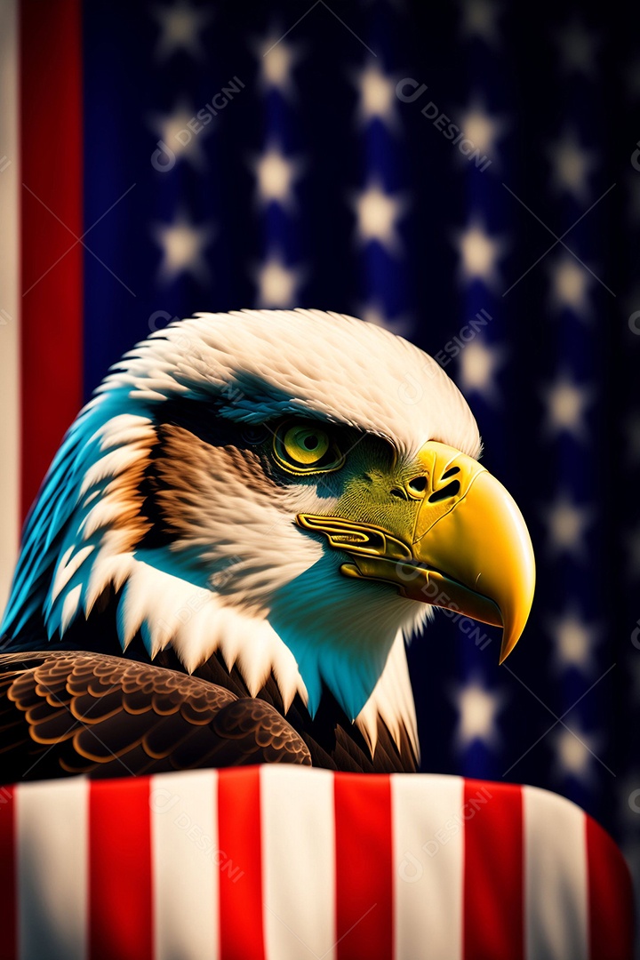 Retrato de uma águia careca com acenando a bandeira dos eua.