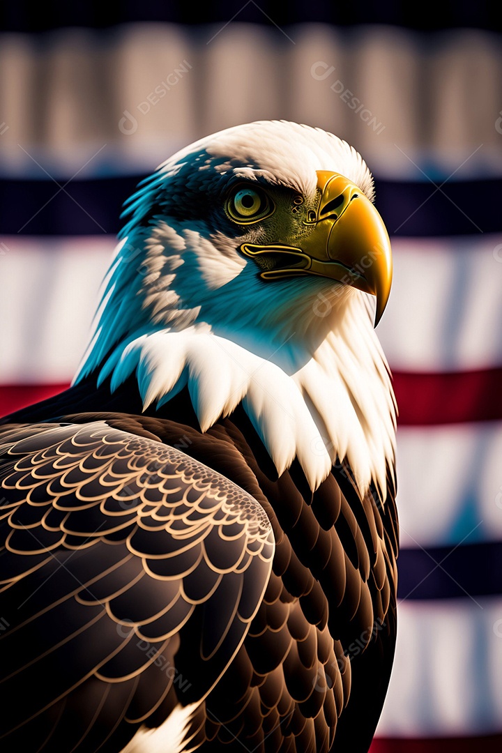 Retrato de uma águia careca com acenando a bandeira dos eua.