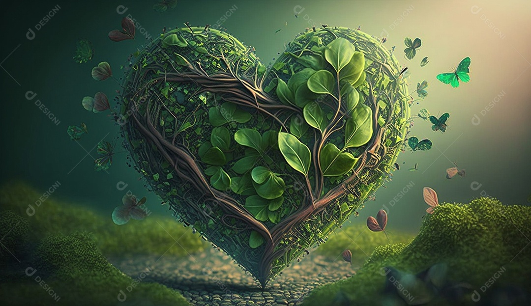 Fundo coração verde de plantas