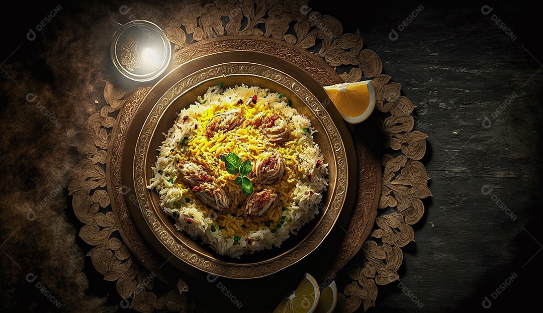 foto aproximada de biryani na vista superior