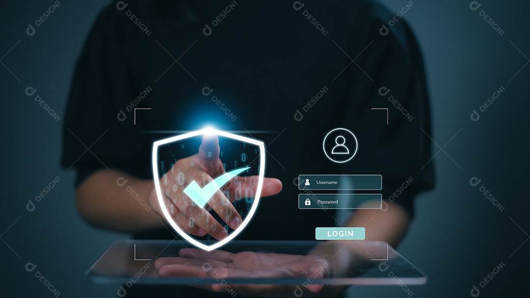 Mulheres de negócios protegem o conceito de segurança cibernética de informações pessoais