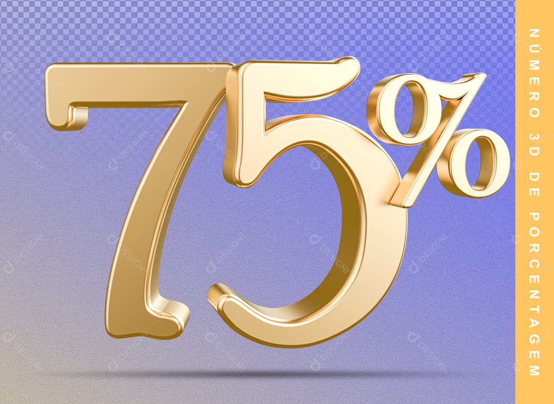 Número 3D Detalhado Dourado 75% Para Composição PSD