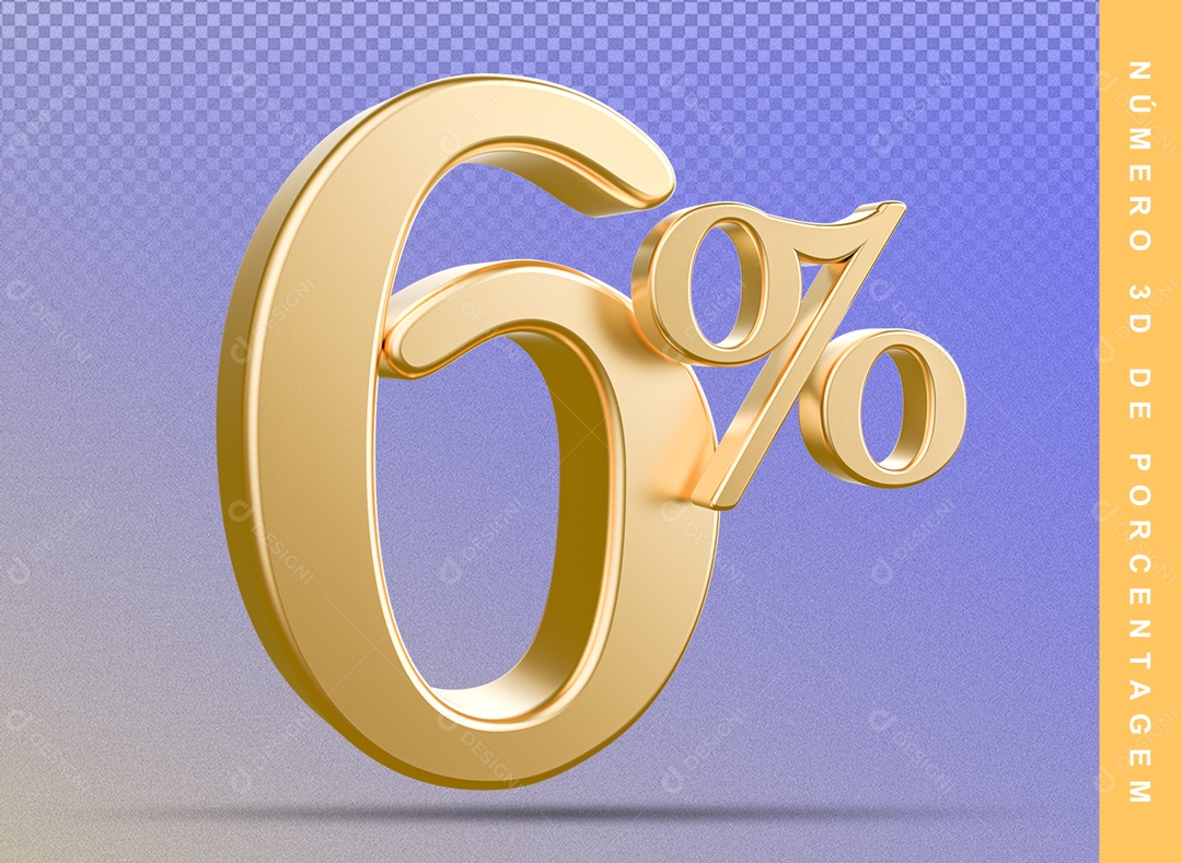 Número 3D Detalhado Dourado 6% Para Composição PSD