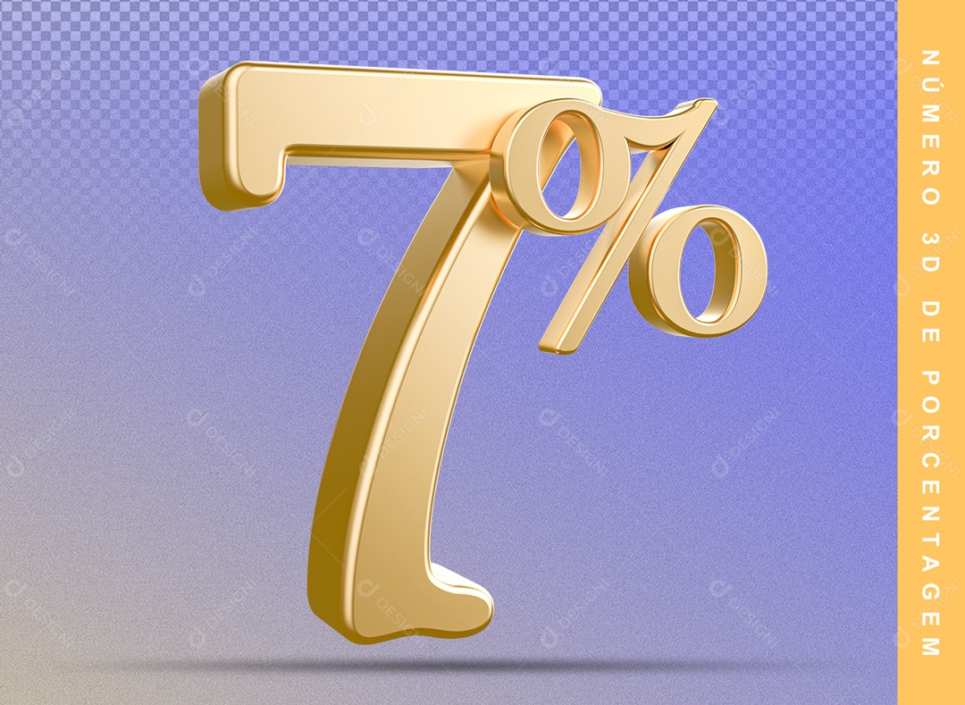 Número 3D Detalhado Dourado 7% Para Composição PSD