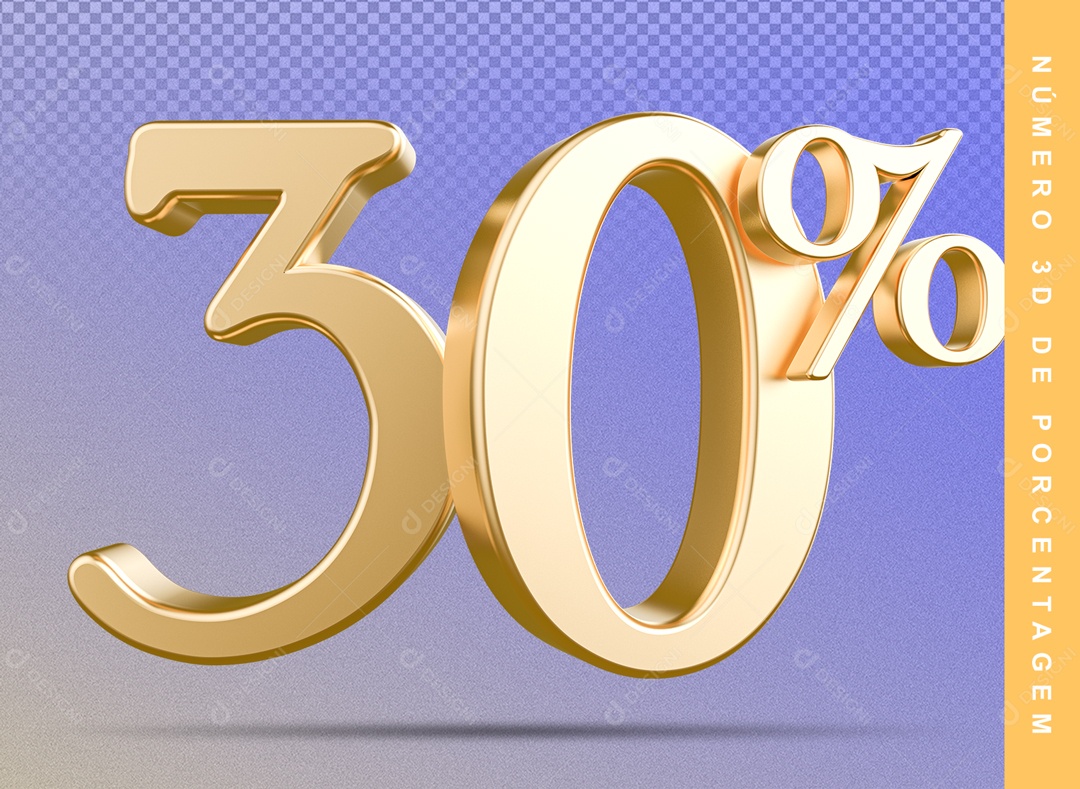 Número 3D Detalhado Dourado 30% Para Composição PSD