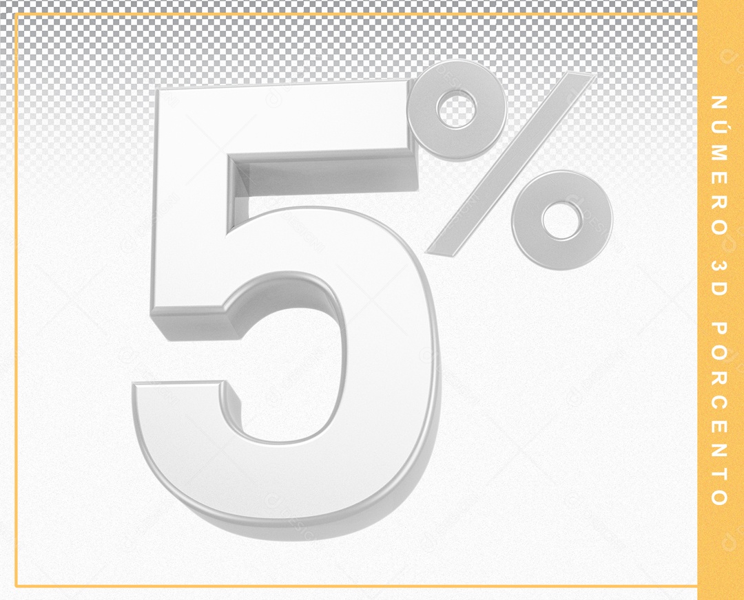 Número 3D Porcento Prata 5% Para Composição PSD