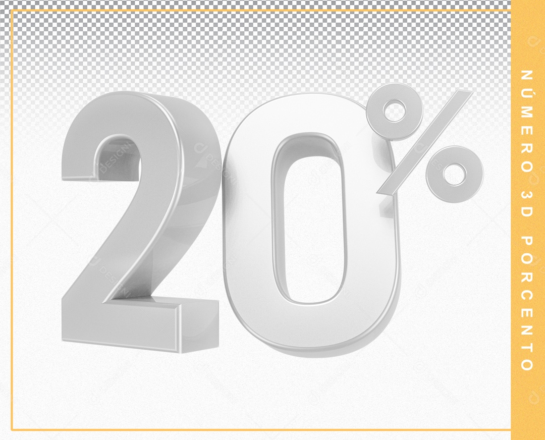 Número 3D Porcento Prata 20% Para Composição PSD