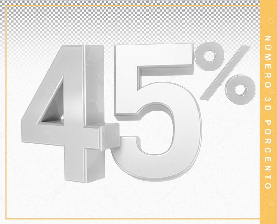 Número 3D Porcento Prata 45% Para Composição PSD