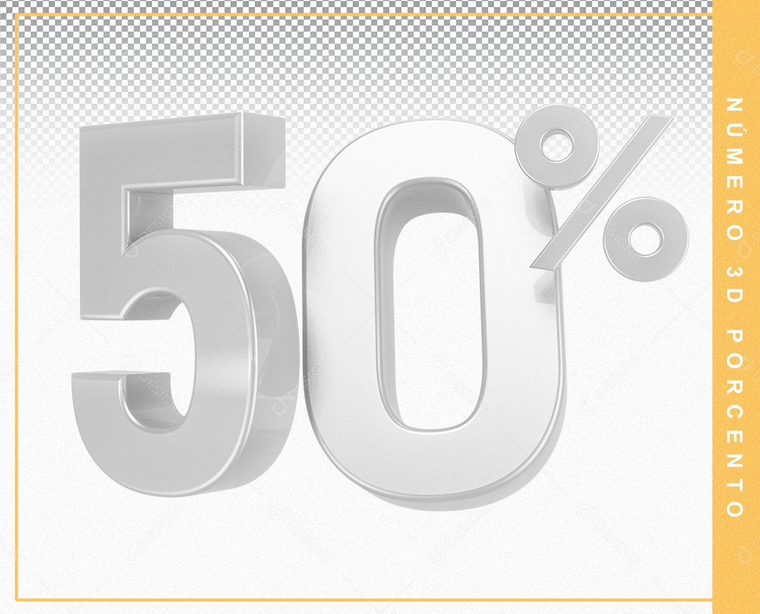 Número 3D Porcento Prata 50% Para Composição PSD