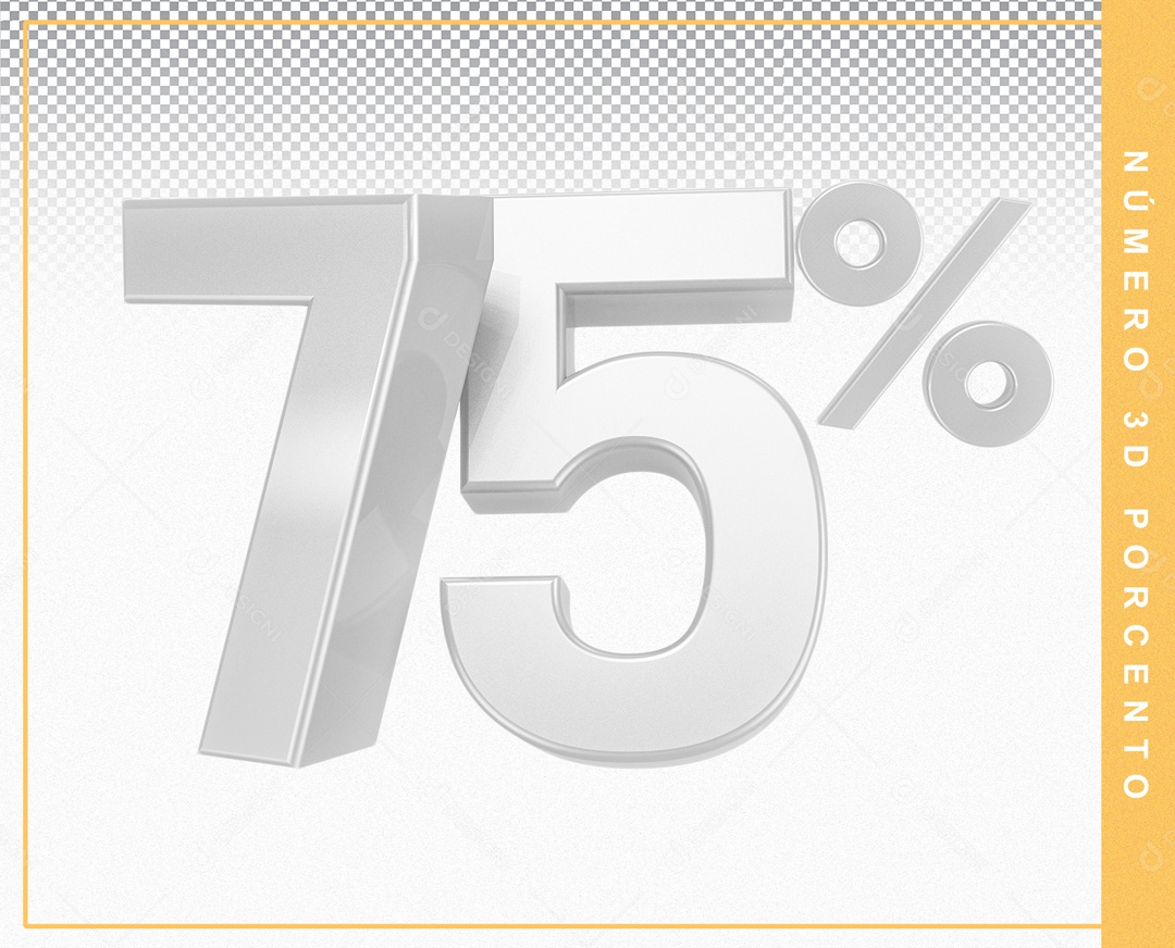 Número 3D Porcento Prata 75% Para Composição PSD