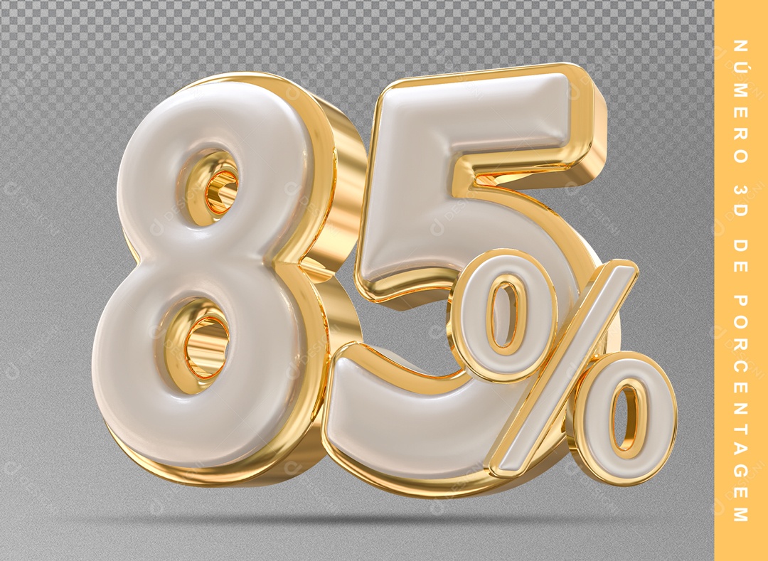 Número 3D Prata E Dourado 85% Para Composição PSD