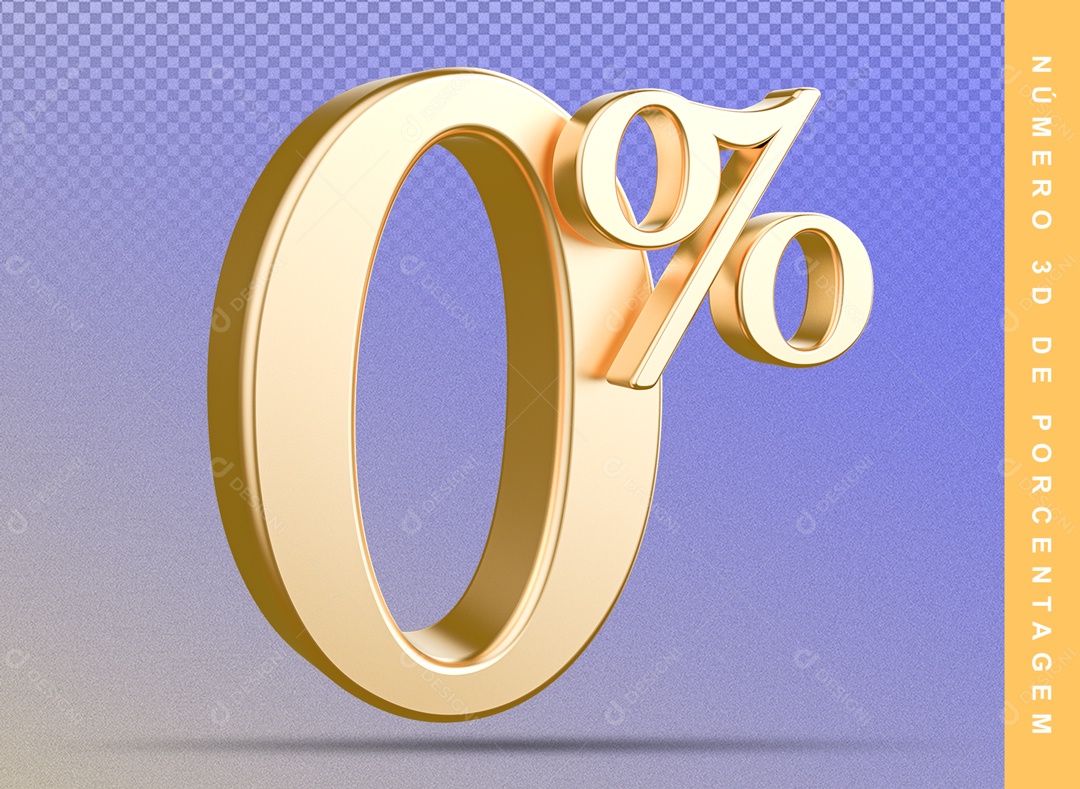 Número 3D Detalhado Dourado 0% Para Composição PSD