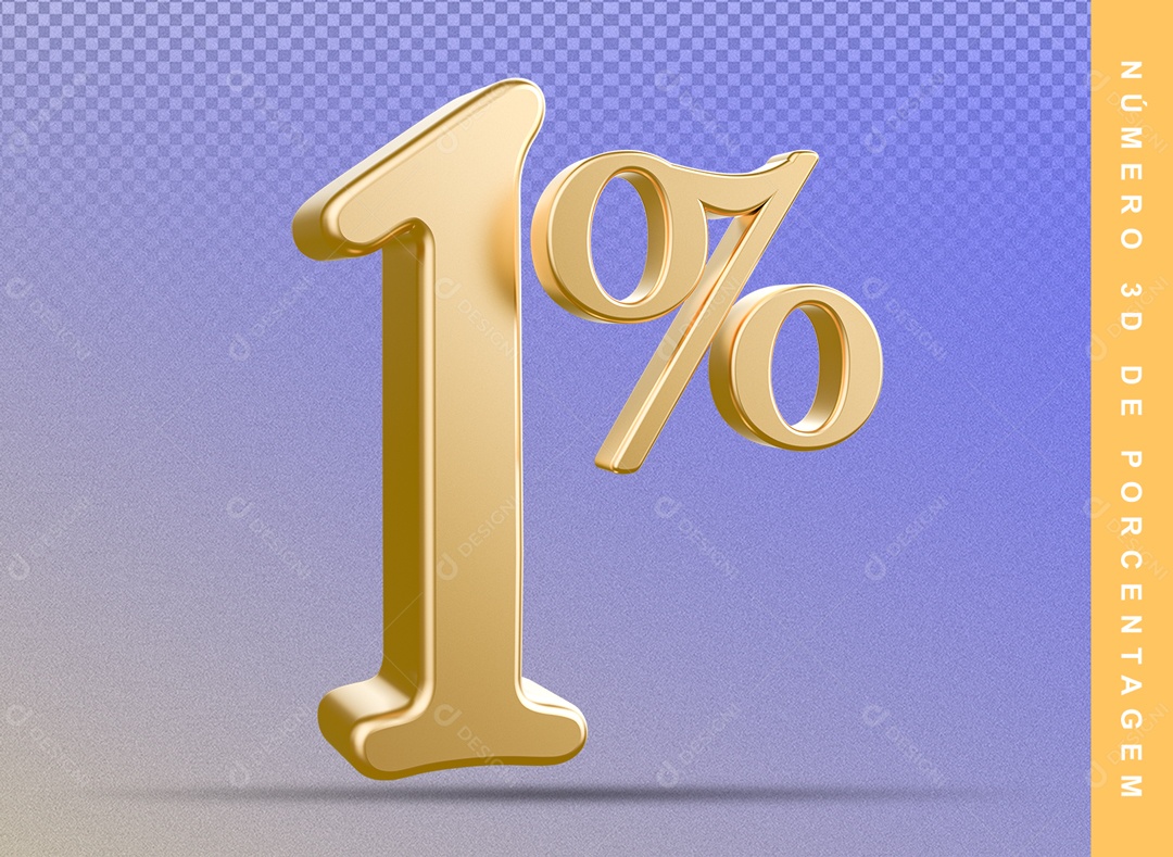Número 3D Detalhado Dourado 1% Para Composição PSD